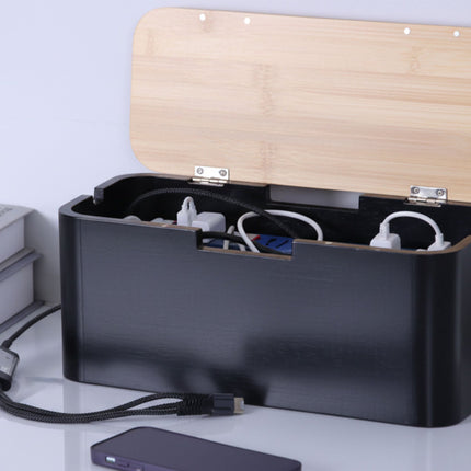Bamboo Cable Box with Magnetic Lid, Fits 6-Socket Strip