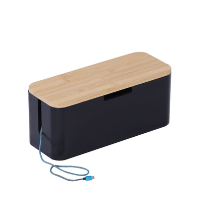 Bamboo Cable Box with Magnetic Lid, Fits 6-Socket Strip
