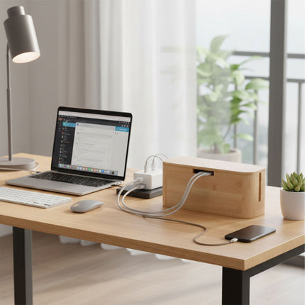 Bamboo Cable Box with Magnetic Lid – Organize & Protect