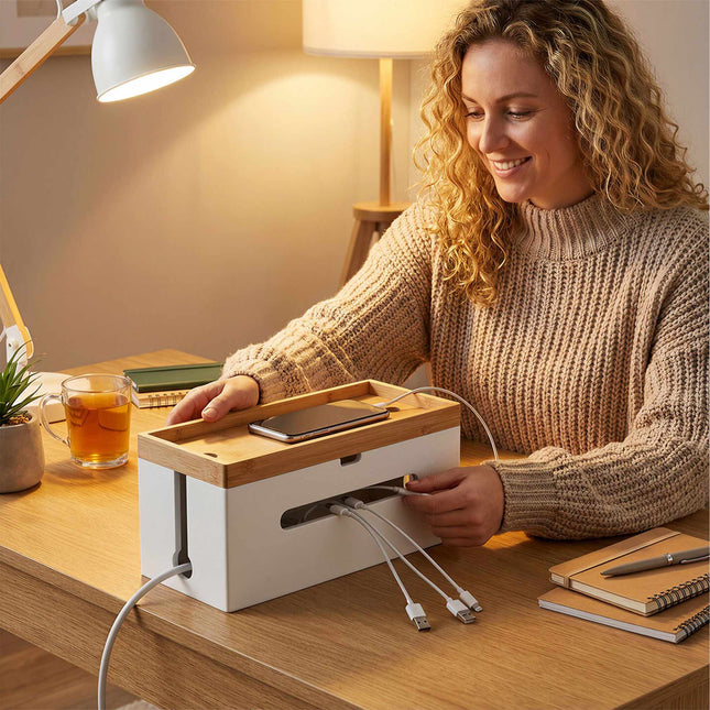 Bamboo Cable Management Box for 6-Socket Power Strip