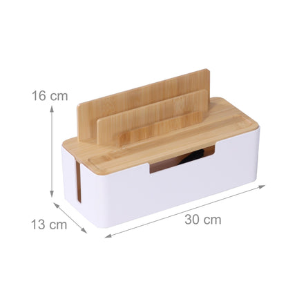 Bamboo Cable Organizer Box with Phone & Tablet Holders