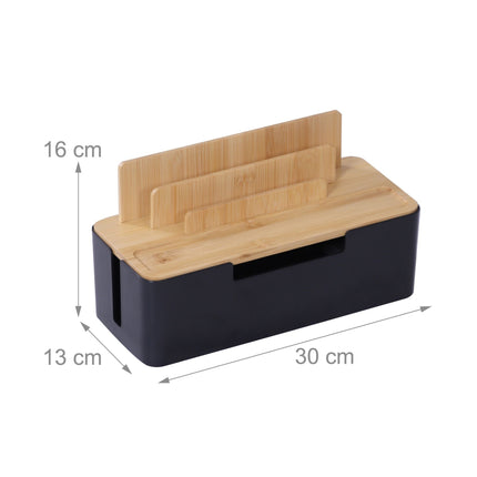 Bamboo Cable Organizer Box with Phone & Tablet Holders