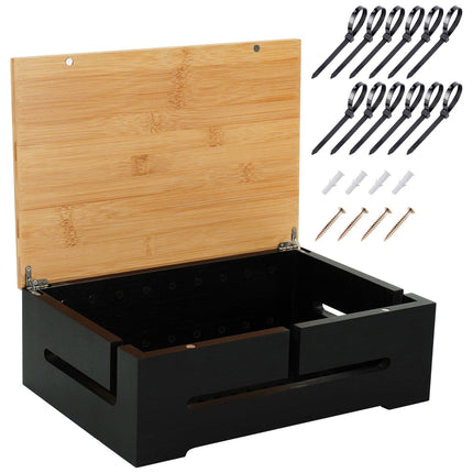 Bamboo Cable Storage Box with Lid – Conceals Power Strips