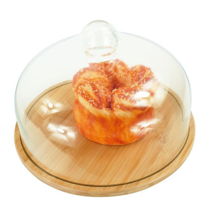 Bamboo Cake Stand with Glass Lid – Keeps Pastries Fresh