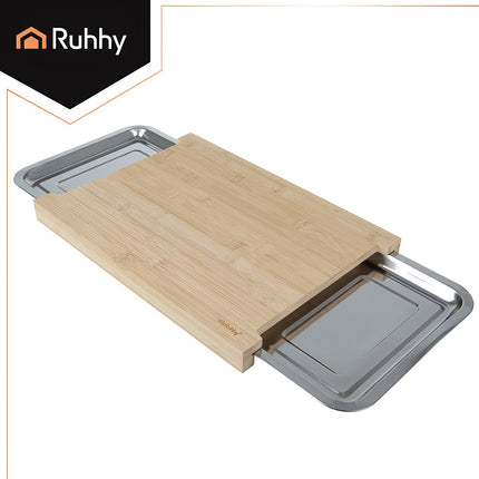 Bamboo Chopping Board with 2 Pull-Out Containers