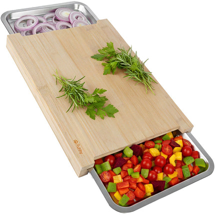 Bamboo Chopping Board with 2 Pull-Out Containers