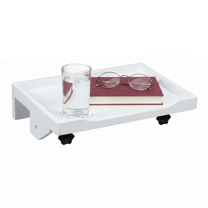 Bamboo Clamp-On Bedside Shelf with Cup Holder – White