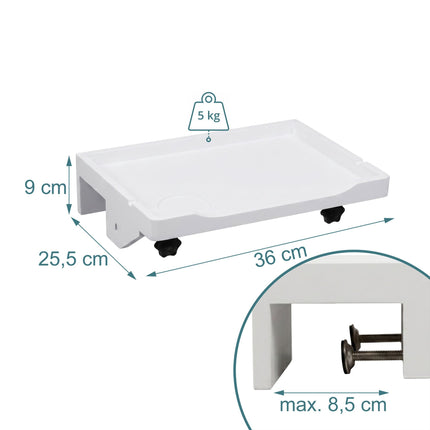 Bamboo Clamp-On Bedside Shelf with Cup Holder – White