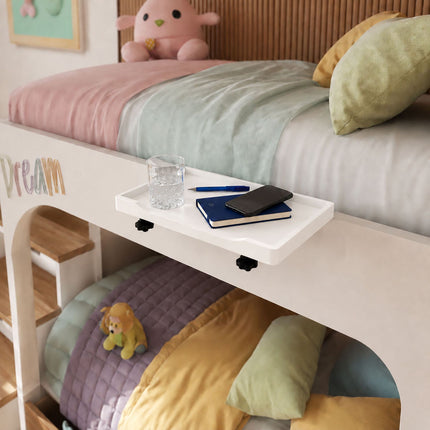 Bamboo Clamp-On Bedside Shelf with Cup Holder – White