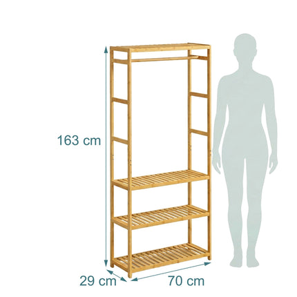 Bamboo Clothes Rack with 4 Shelves, Natural Finish