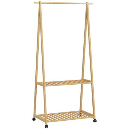 Bamboo Clothes Rack with Wheels, 112cm Hanging Height