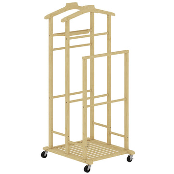Bamboo Clothes Rack with Wheels, Compact Oak Finish