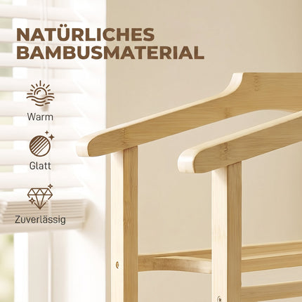 Bamboo Clothes Rack with Wheels, Compact Oak Finish
