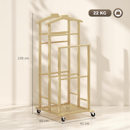Bamboo Clothes Rack with Wheels, Compact Oak Finish