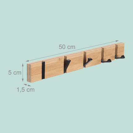 Bamboo Coat Rack With Folding Hooks, Natural And Black