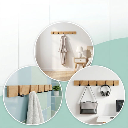 Bamboo Coat Rack With Folding Hooks, Natural And Black