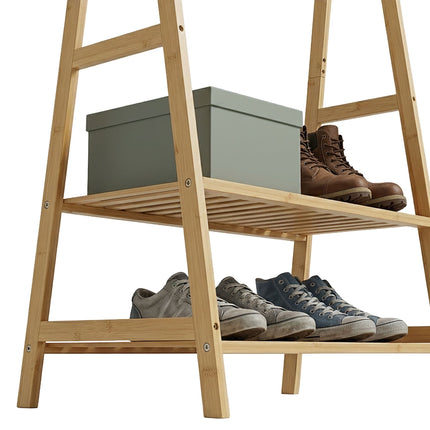 Bamboo Coat Rack with 2 Shelves, Natural Finish