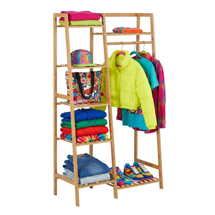 Bamboo Coat Rack with 7 Shelves, Natural Finish