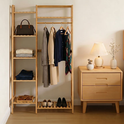 Bamboo Coat Rack with 7 Shelves, Natural Finish