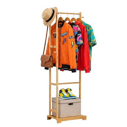 Bamboo Coat Rack with Hooks, Natural Finish