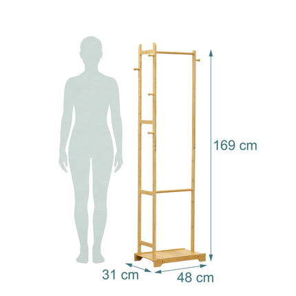 Bamboo Coat Rack with Hooks, Natural Finish