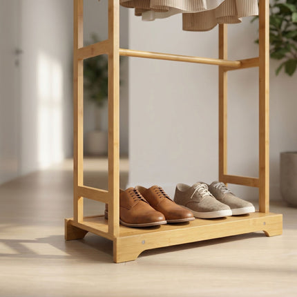 Bamboo Coat Rack with Hooks, Natural Finish