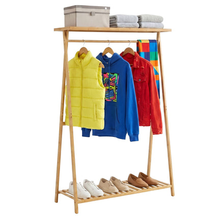 Bamboo Coat Rack with Shelves, Natural Finish
