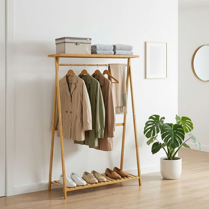 Bamboo Coat Rack with Shelves, Natural Finish