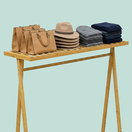 Bamboo Coat Rack with Shelves, Natural Finish