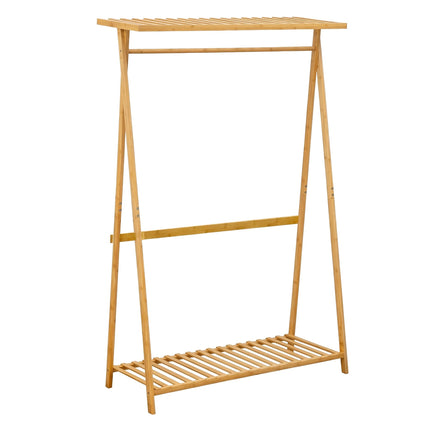 Bamboo Coat Rack with Shelves, Natural Finish