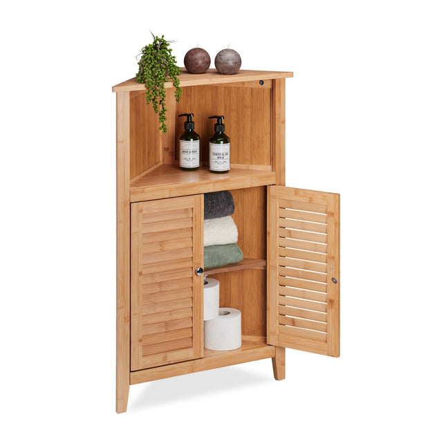 Bamboo Corner Cabinet – 3 Shelves, Lamella Doors