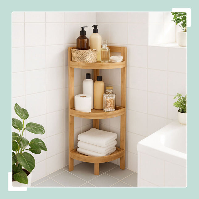 Bamboo Corner Shelf, 3-Tier Freestanding Storage