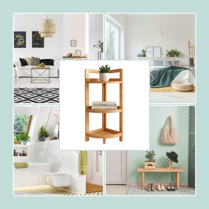 Bamboo Corner Shelf, 3-Tier Freestanding Storage