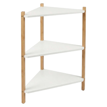 Bamboo Corner Shelf with 3 Triangular Shelves, White, 60 x 46 x 25 cm