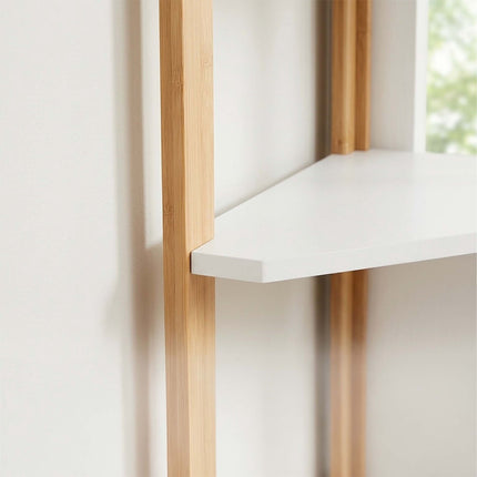 Bamboo Corner Shelf with 3 Triangular Shelves, White, 60 x 46 x 25 cm