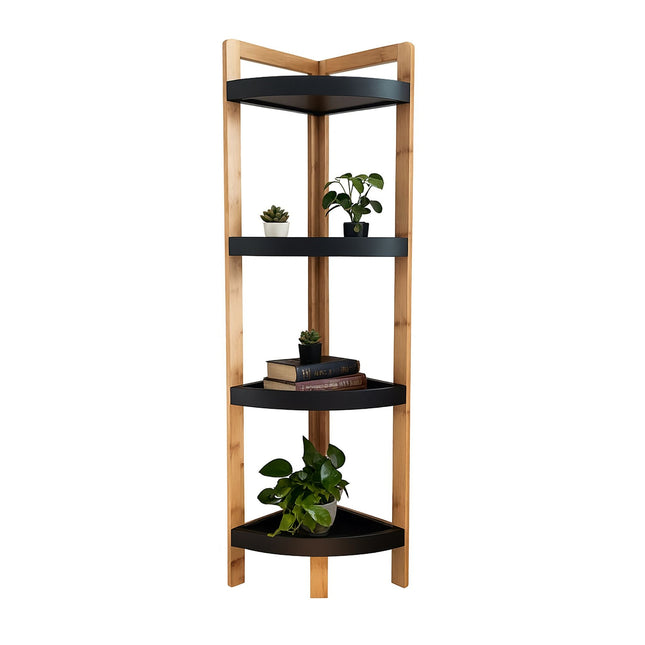 Bamboo Corner Shelf with Racks, Space-Saving Design
