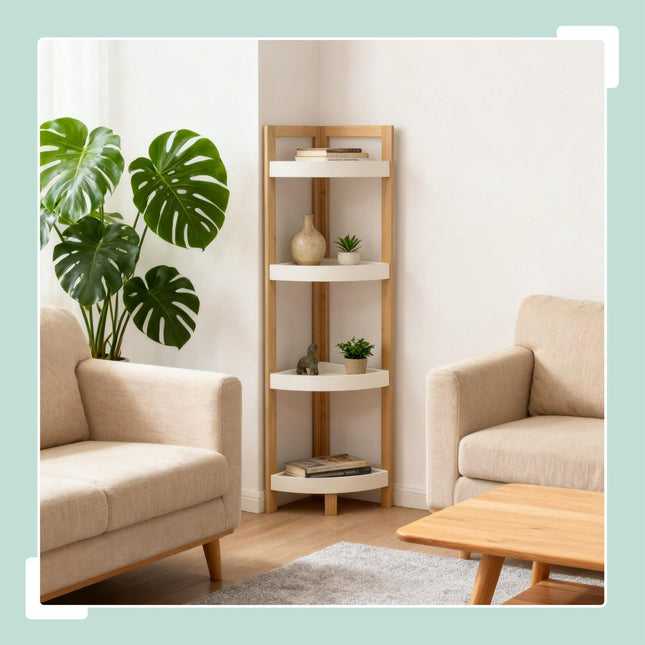 Bamboo Corner Shelf with Racks – Space-Saving Design