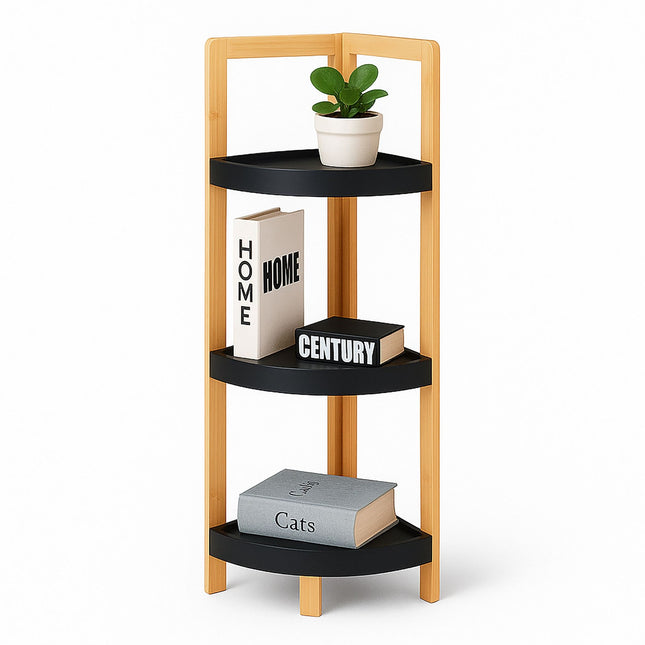 Bamboo Corner Shelf with Racks, Space-Saving Design