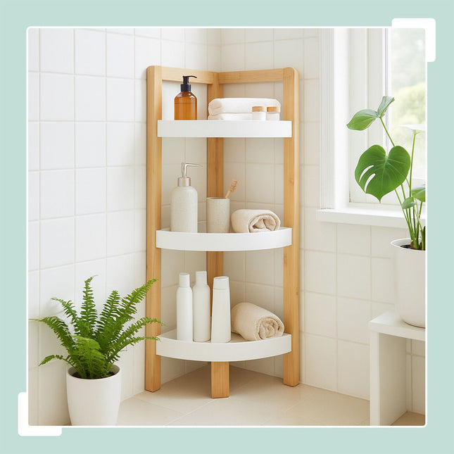 Bamboo Corner Shelf with Racks – Space-Saving Storage