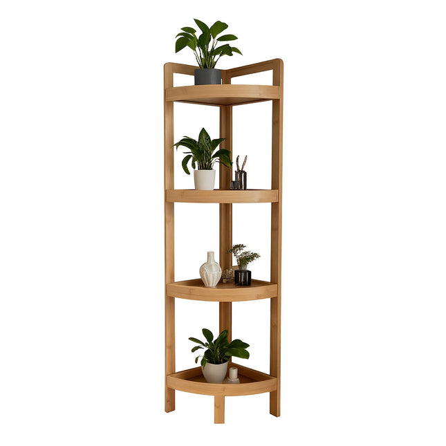 Bamboo Corner Shelf with Racks for Space-Saving Storage