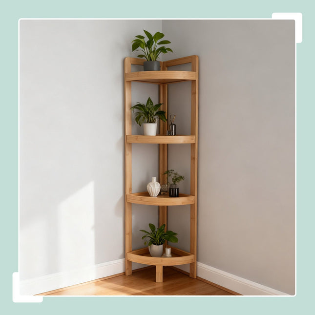 Bamboo Corner Shelf with Racks for Space-Saving Storage