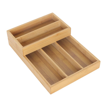 Bamboo Cutlery Drawer Organizer, 2-Piece, 6 Compartments