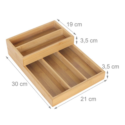 Bamboo Cutlery Drawer Organizer, 2-Piece, 6 Compartments