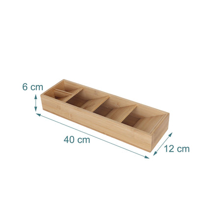 Bamboo Cutlery Tray, 5 Compartments, Space-Saving Design