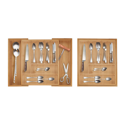Bamboo Cutlery Tray, Adjustable Drawer Organizer