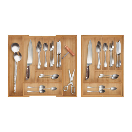 Bamboo Cutlery Tray, Adjustable Drawer Organizer