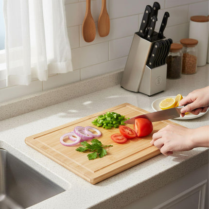 Bamboo Cutting Board with Juice Groove, Non-Slip Feet