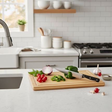 Bamboo Cutting Board with Juice Groove and Non-Slip Feet