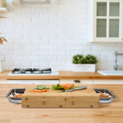 Bamboo Cutting Board with Juice Grooves and Trays