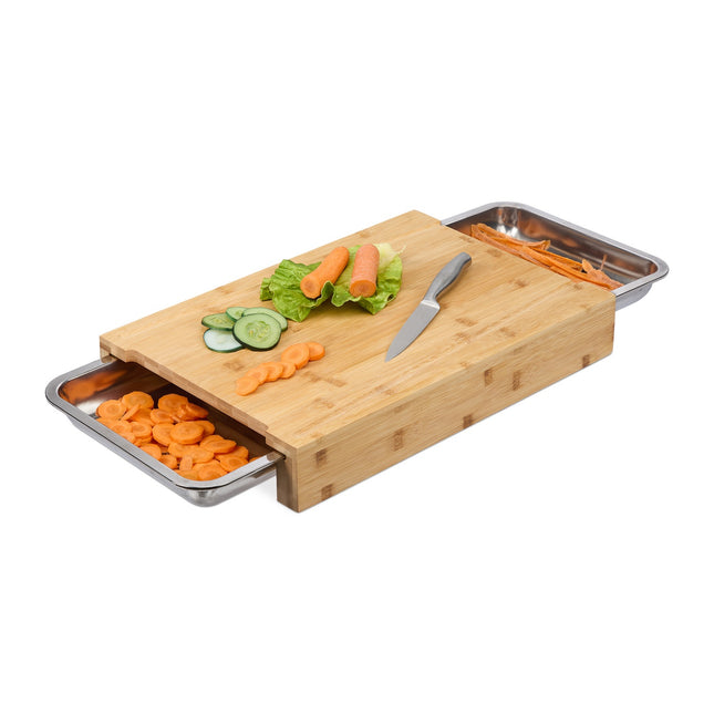 Bamboe snijplank met sapgroeven en bakjes